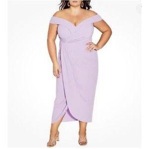 New City Chic Ripple Love Off Shoulder Maxi Dress Lilac Purple Plus Size XL, 22